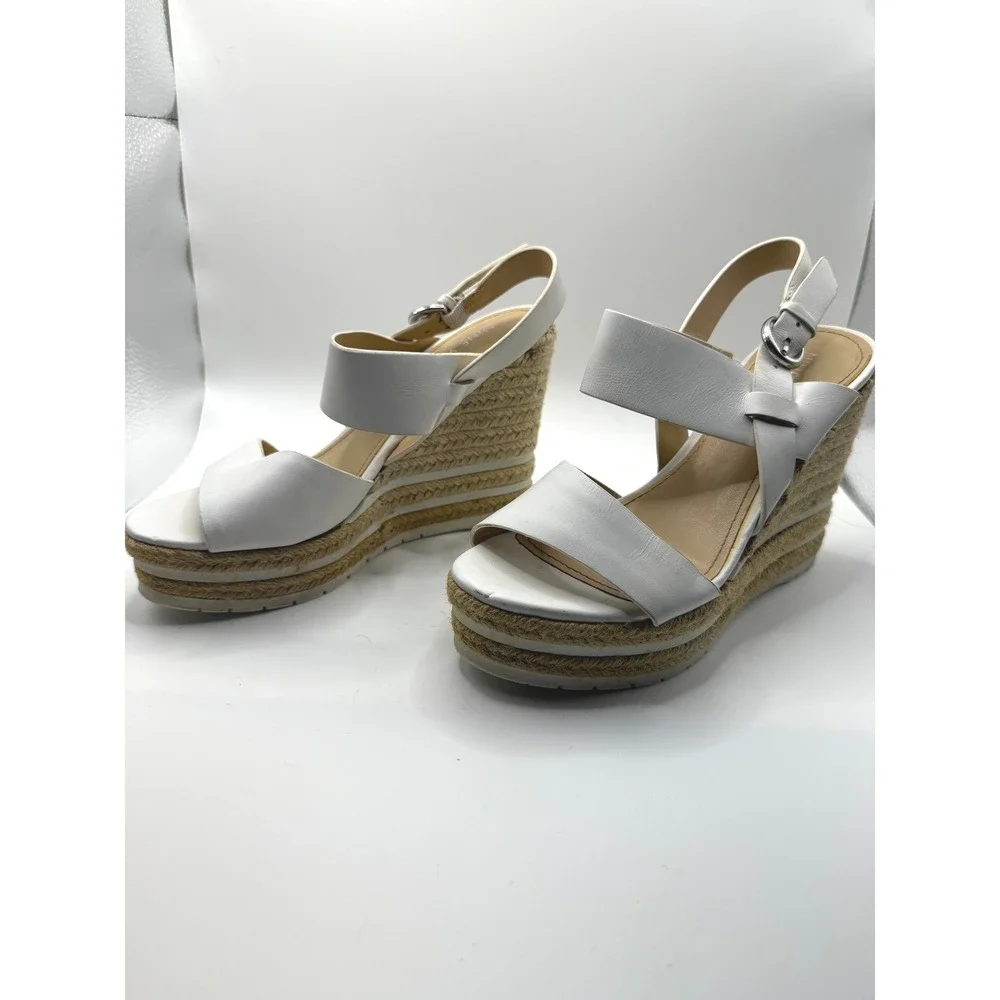 Nine West Alivia White Leather Espadrille Wedge Sandals Platform Womens 5M 208